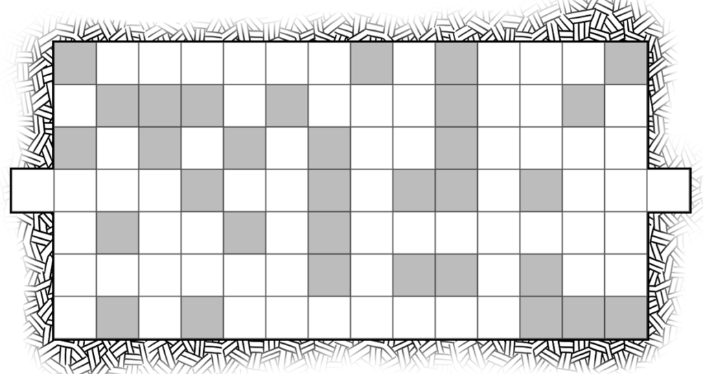 Karte eines quadratischen Raums mit Markierungen der Löcher